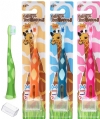 Kids Toothbrush Set of Soft Giraffe Toothbrush for Kids 3-12. Easy-Grip, Bristle Cover, Self-Standing & Splited Bottom for Cup Rim. by Lix, 4 Colors